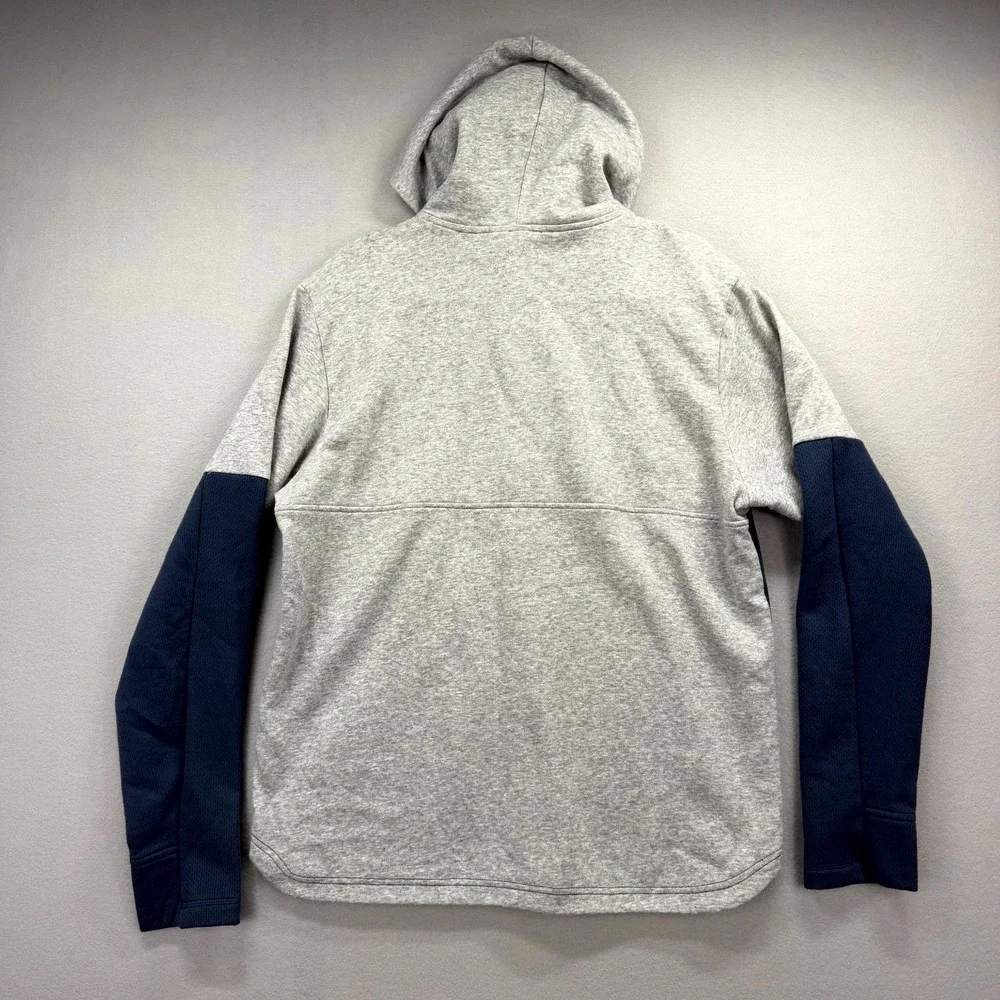 Adidas Fleece Hoodie Mens Large Navy Gray Fleece Lined Three Stripes Quarter Zip